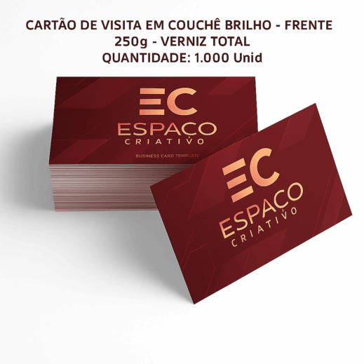 CARTÃO DE VISITA EM COUCHÊ BRILHO - FRENTE - 250g - VERNIZ TOTAL QUANTIDADE: 1.000 Unid