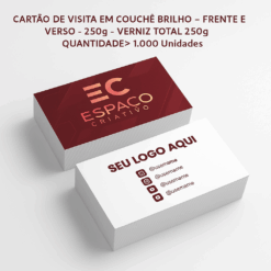 CARTÃO DE VISITA EM COUCHÊ BRILHO - FRENTE E VERSO - 250g - VERNIZ TOTAL  1.000 Unidades